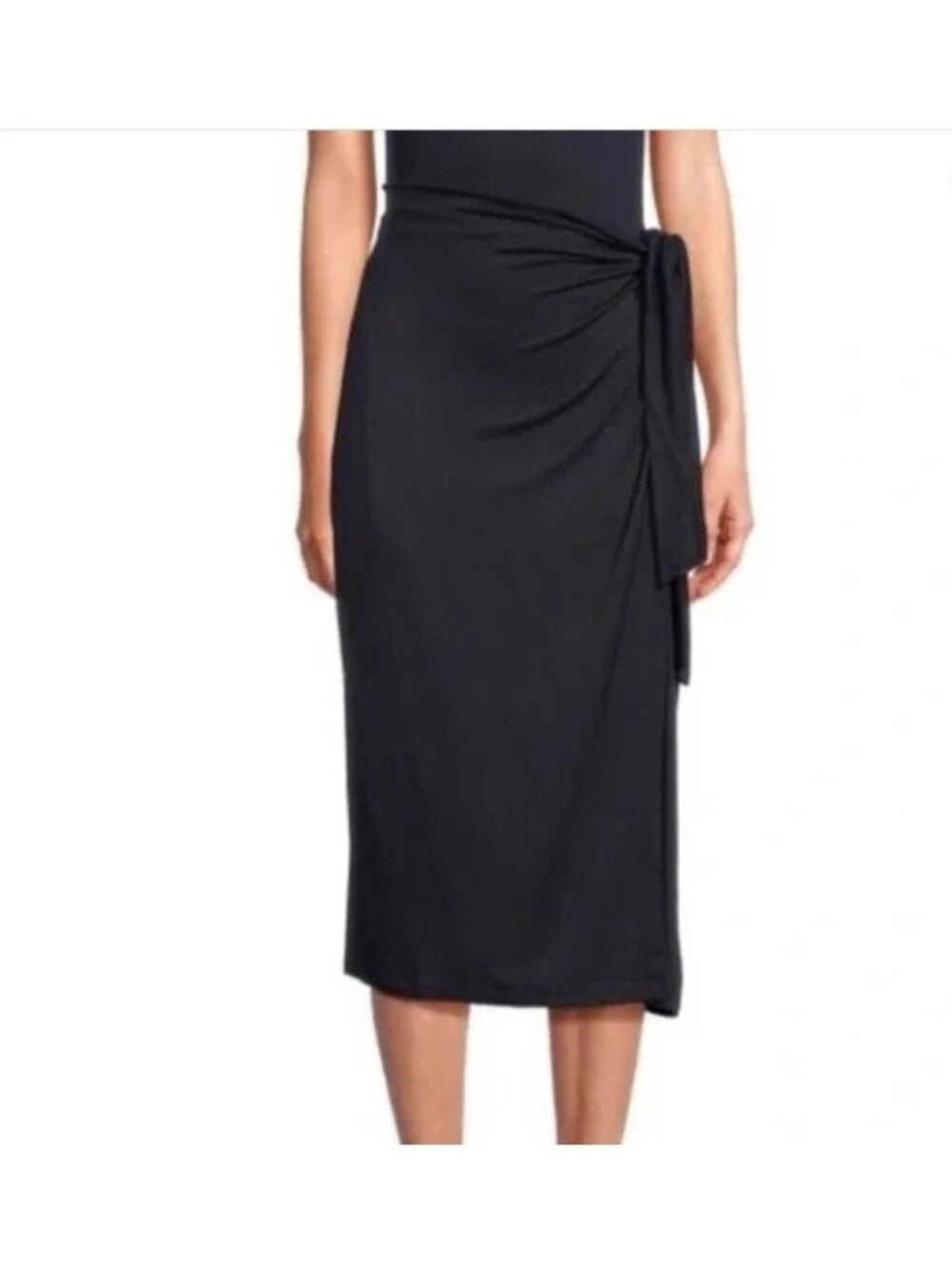 VINCE Size Small Black Side Tie Wrap Midi Sheath Dress Pima Cotton - Picture 3 of 14